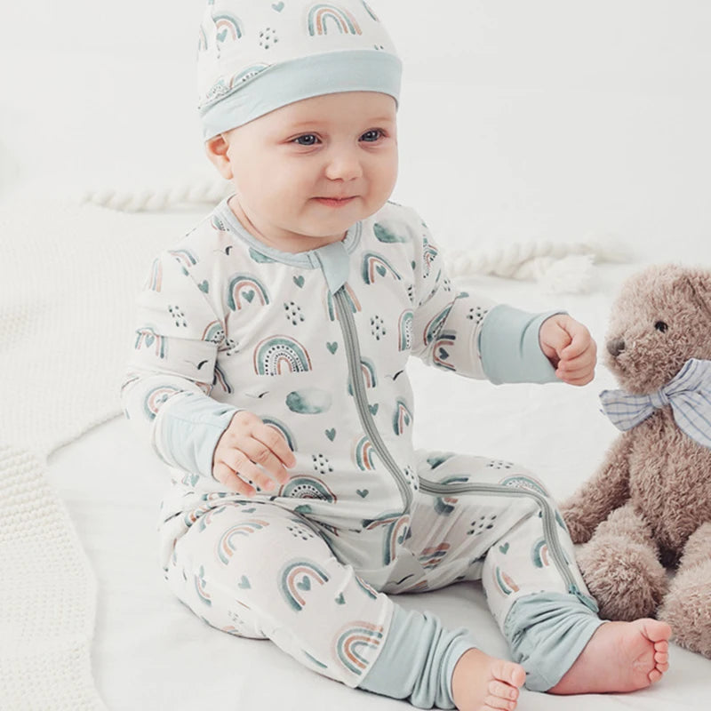 Baby Printed Bamboo Fiber Long Sleeve Zipper Sleepwear