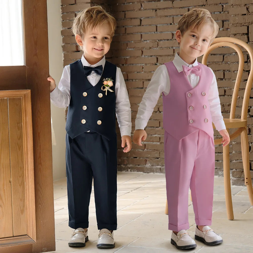3 Pieces Kids Boys Formal Suit in 5 Colors (Vest Pants Bow-tie)