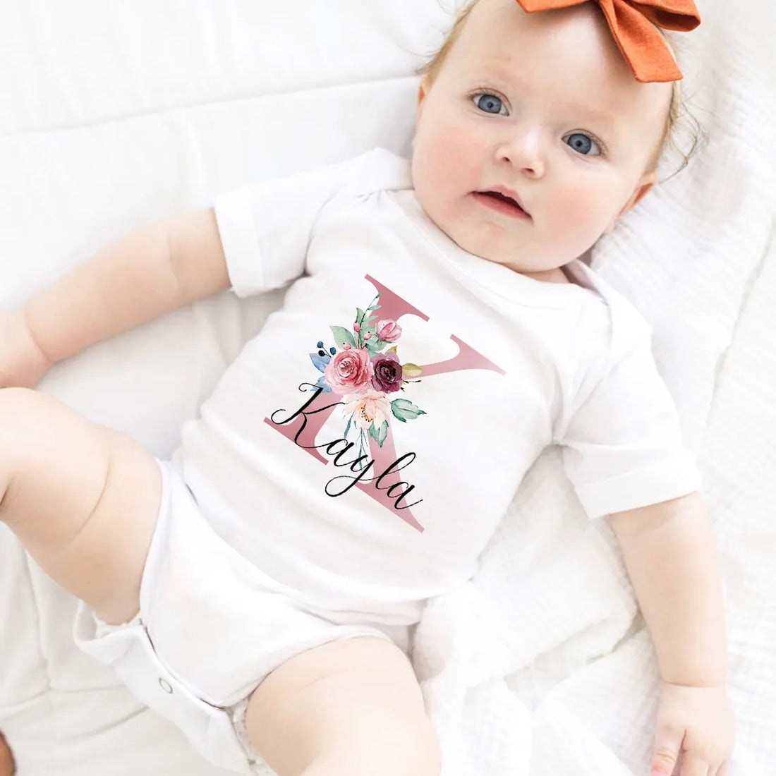Custom Name Print Baby Girls Boys White Bodysuit childrensterritory