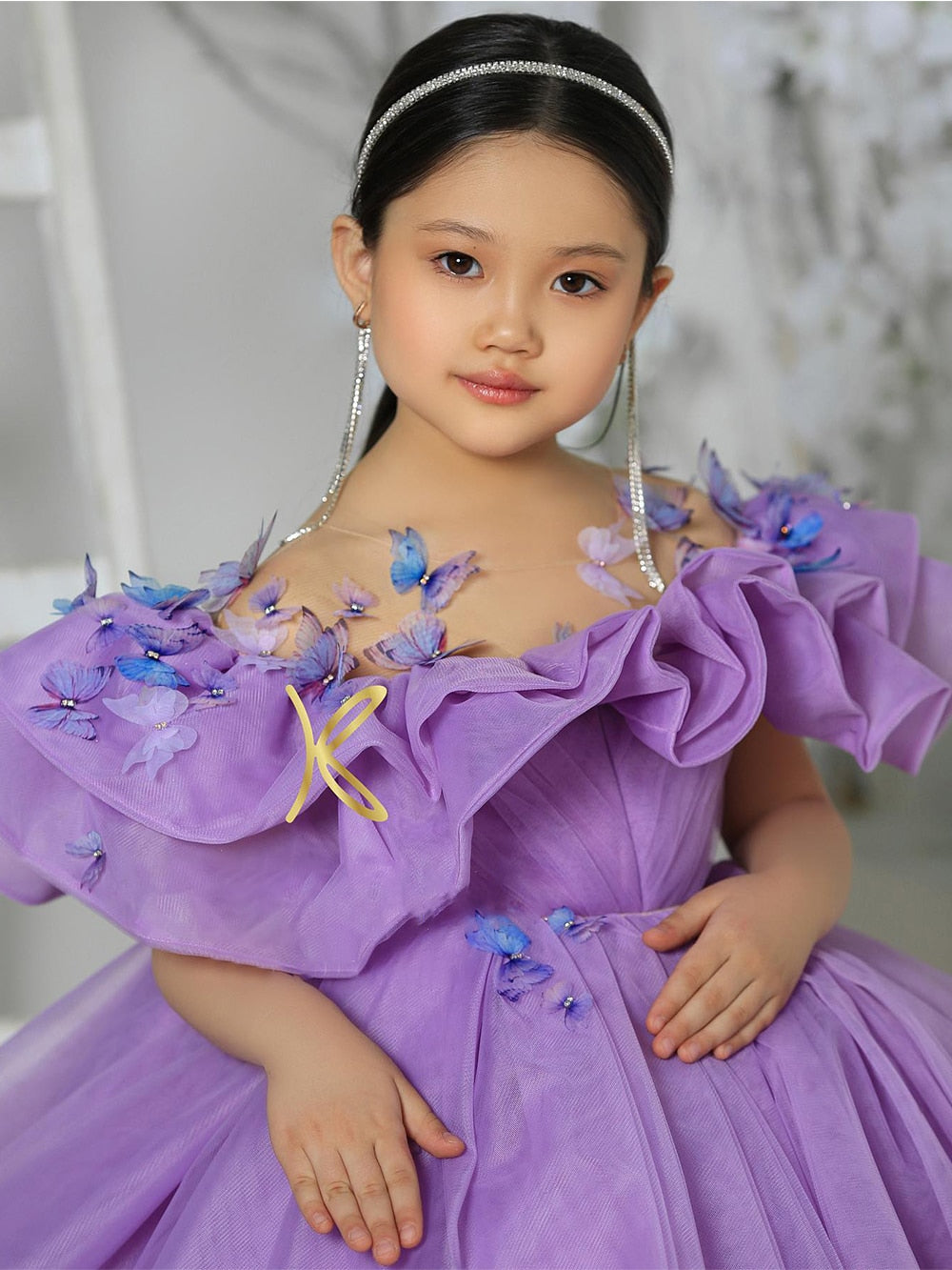 Kids Girls Knee Length Purple Tulle Birthday Party Dress childrensterritory