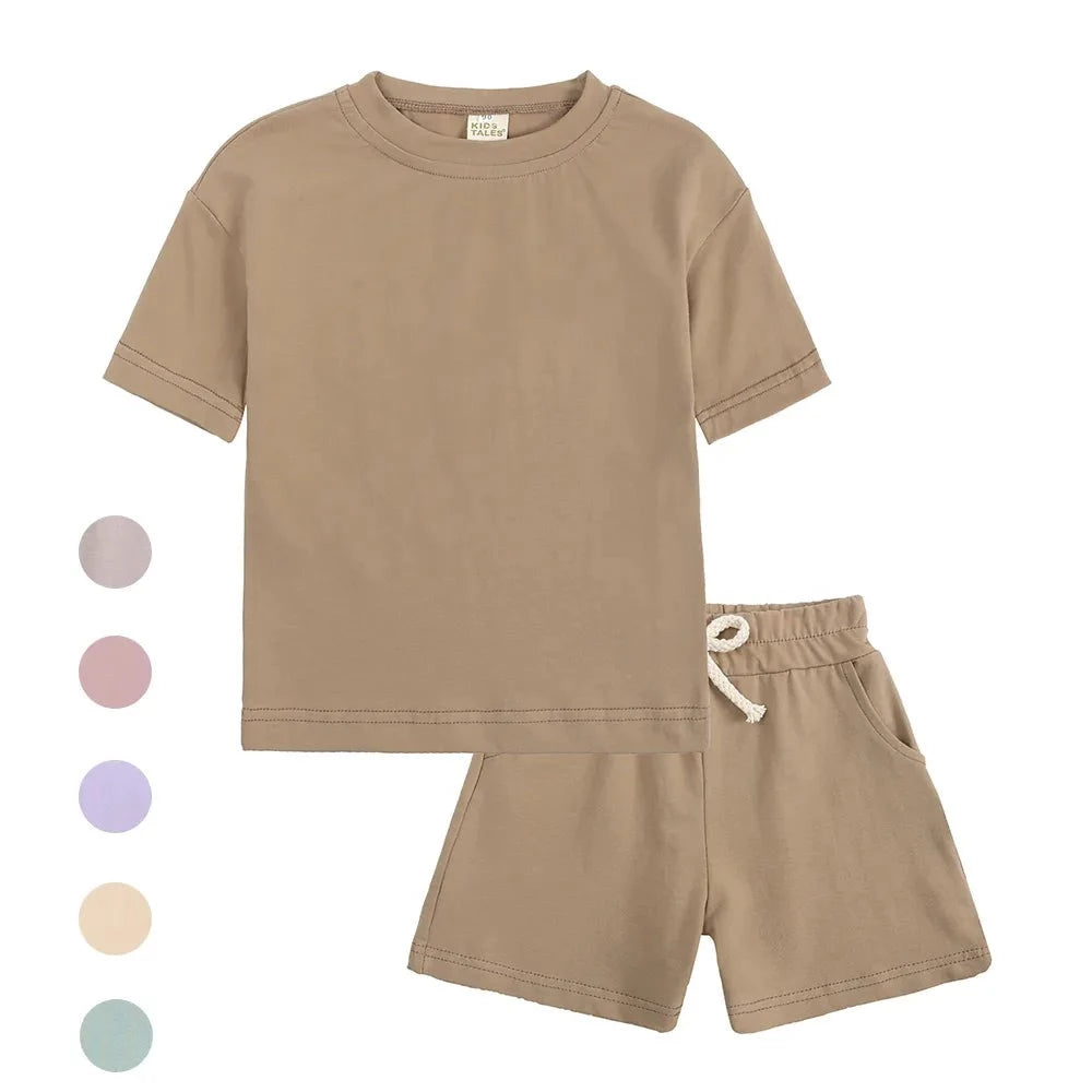 Solod Color Casual 2pcs Cotton Sport Clothing Set for Kids childrensterritory