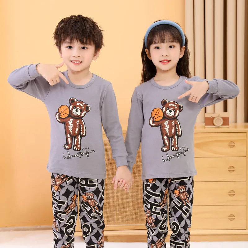Long Sleeve Cartoon Design Kids Winter Warm Pajamas Sets childrensterritory