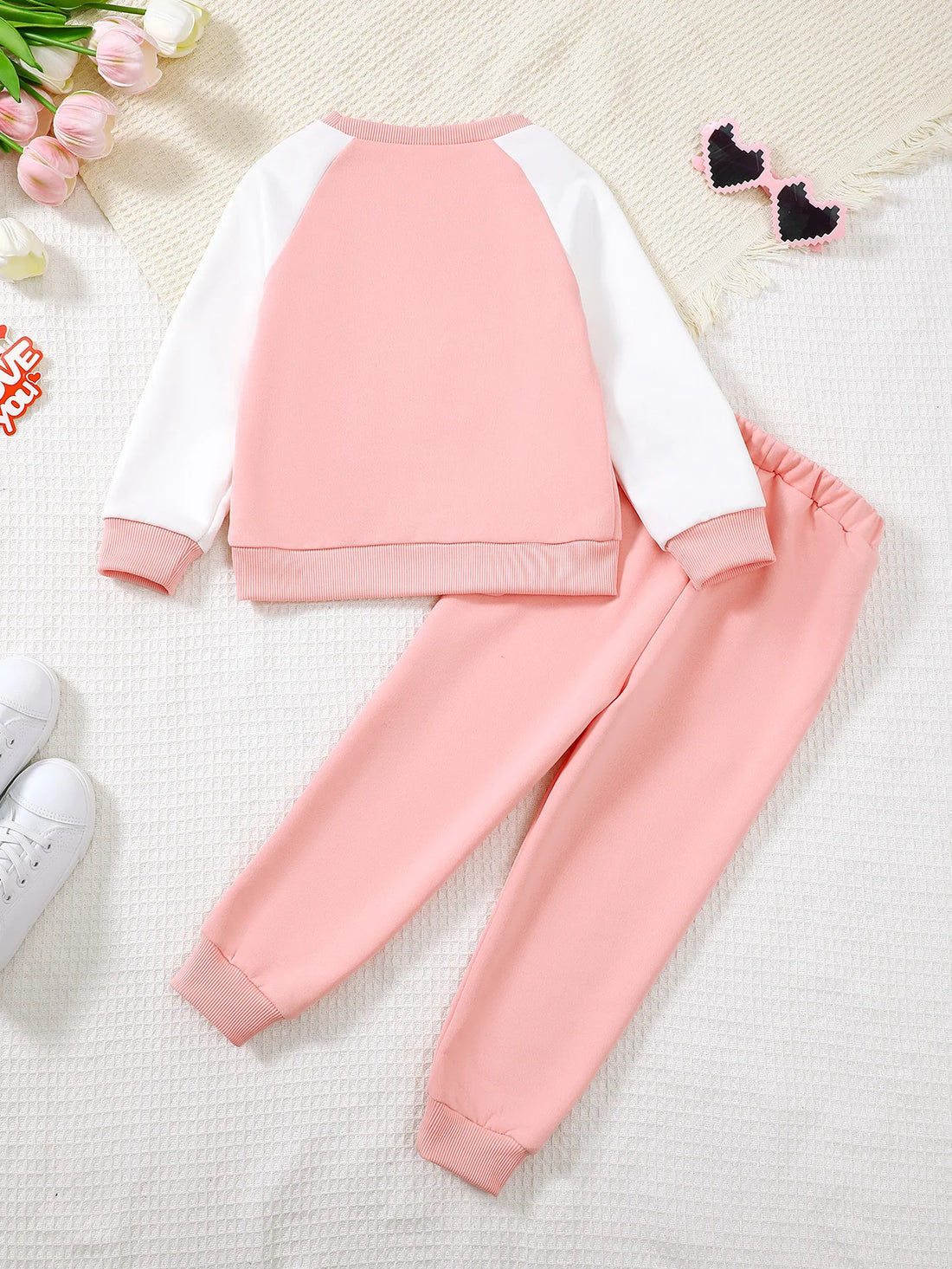Girls Cartoon Letter Print Sweatshirt and Trousers Set