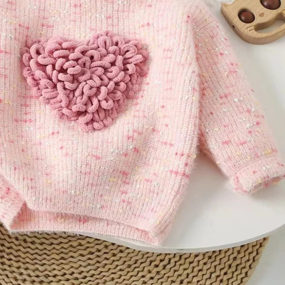 Girls Winter Colored Thread Love Design Knitted Sweater childrensterritory