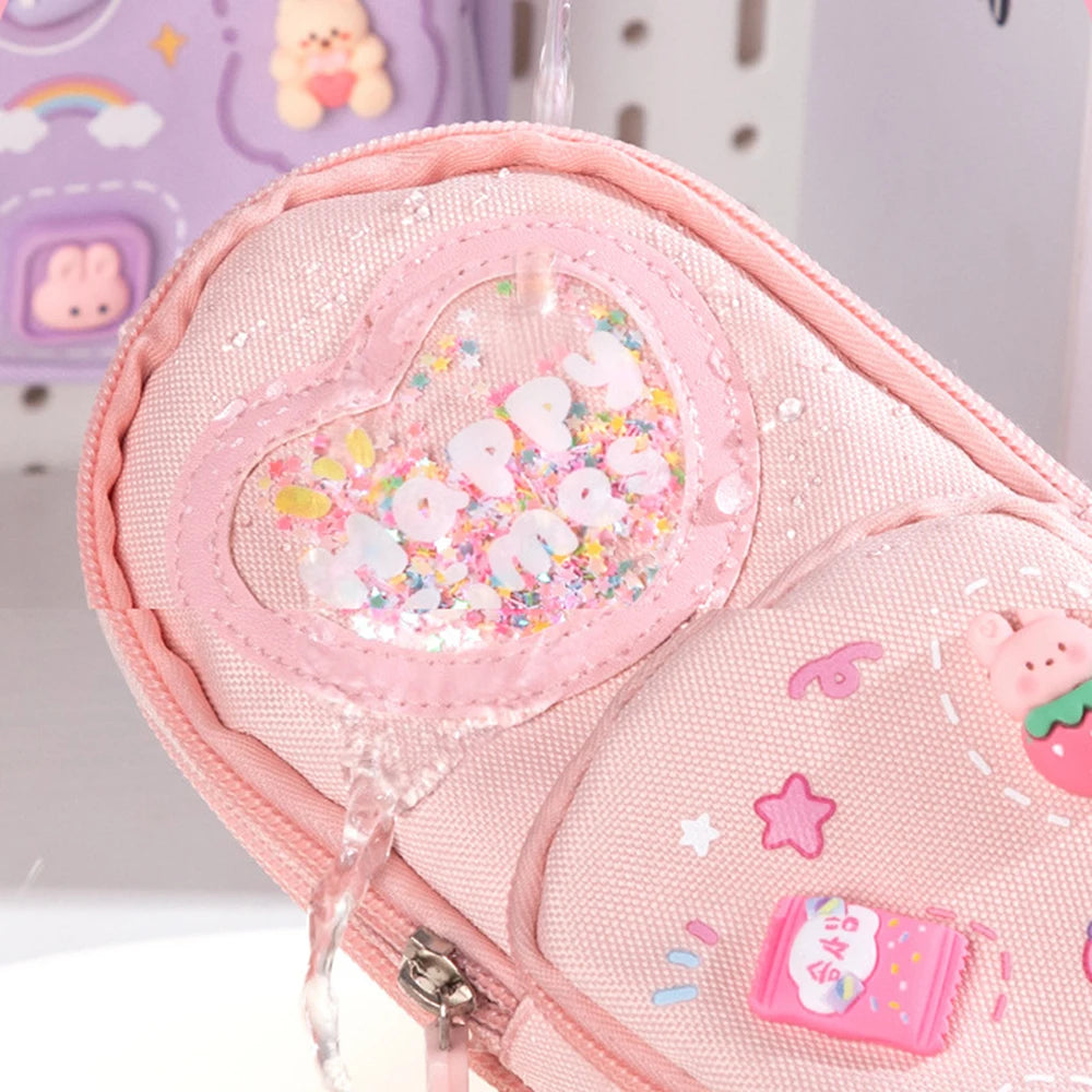 1pcs Patch Design Large Capacity Canvas Pencil Bag for Girls