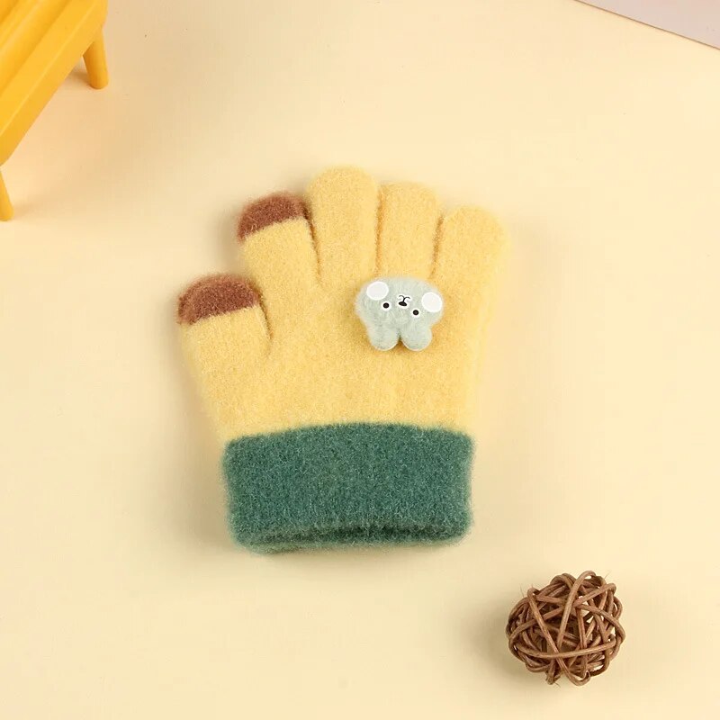Kids Cartoon Design Furry Coral Fleece Short Gloves Mittens childrensterritory