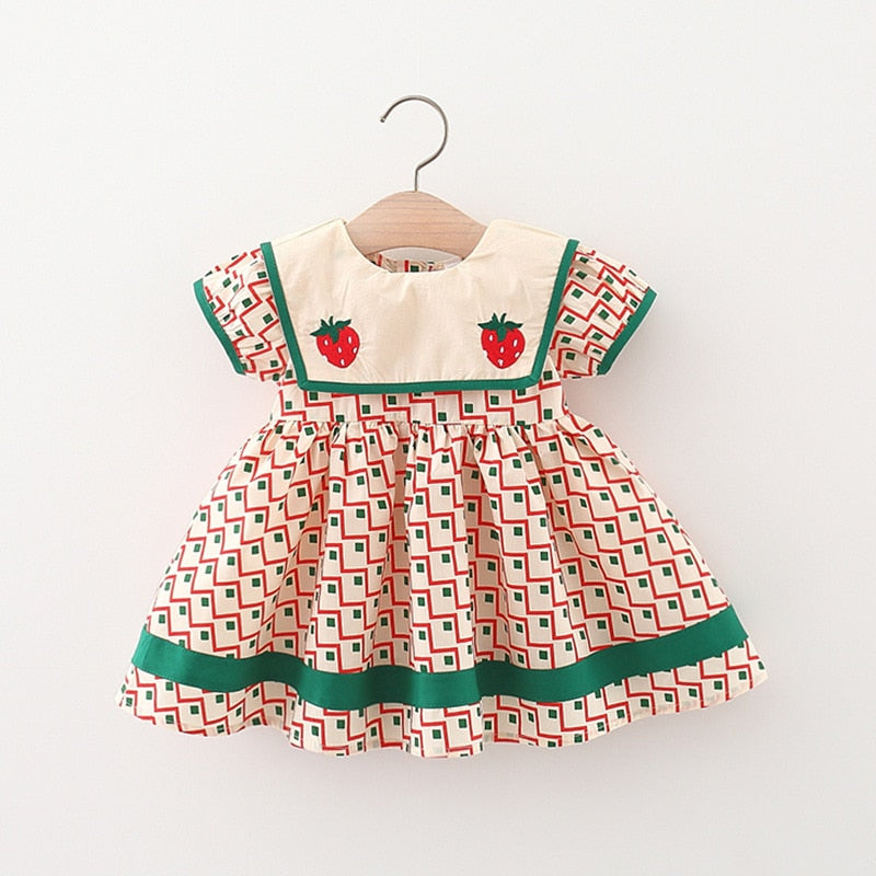 Plaid Baby Girls Summer Dresses with Navy Collar childrensterritory