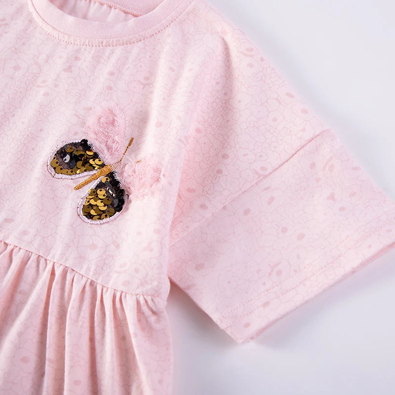 Short Sleeve Butterfly Cartoon Embroidered Summer Dresses childrensterritory