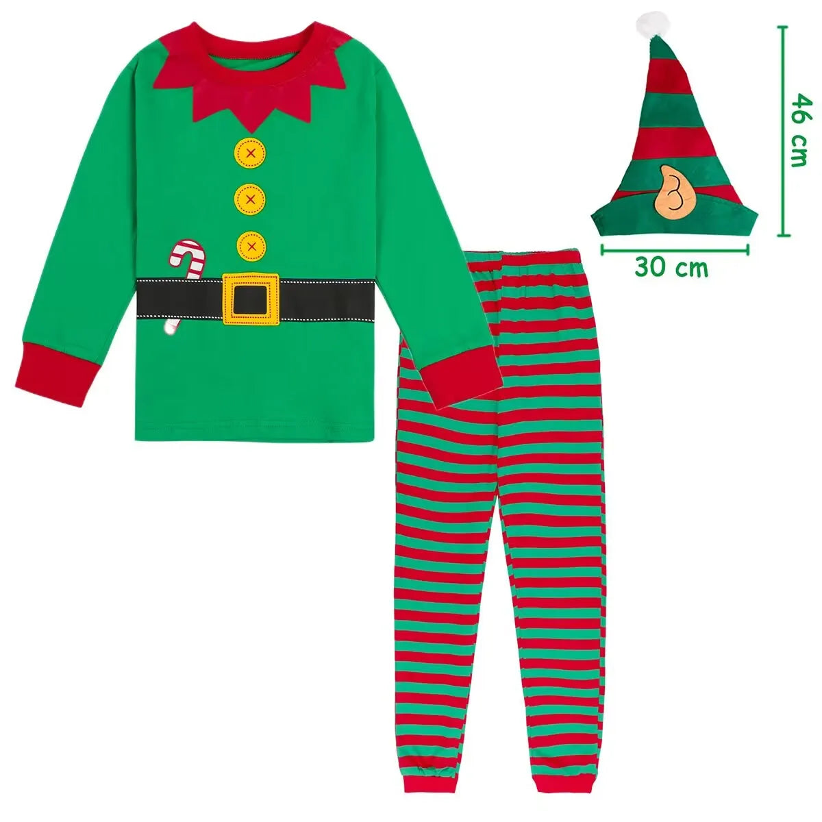 Kids Boys Girls Elk Green Red Christmas Pyjamas