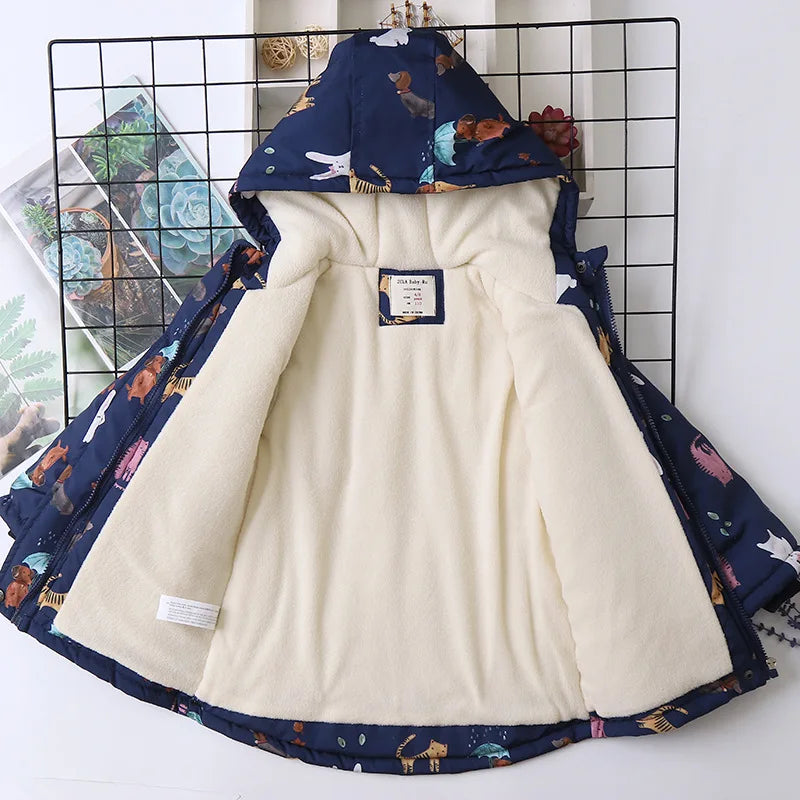 Animal Printed Windproof Kids Girls Warm Fleece Jackets childrensterritory