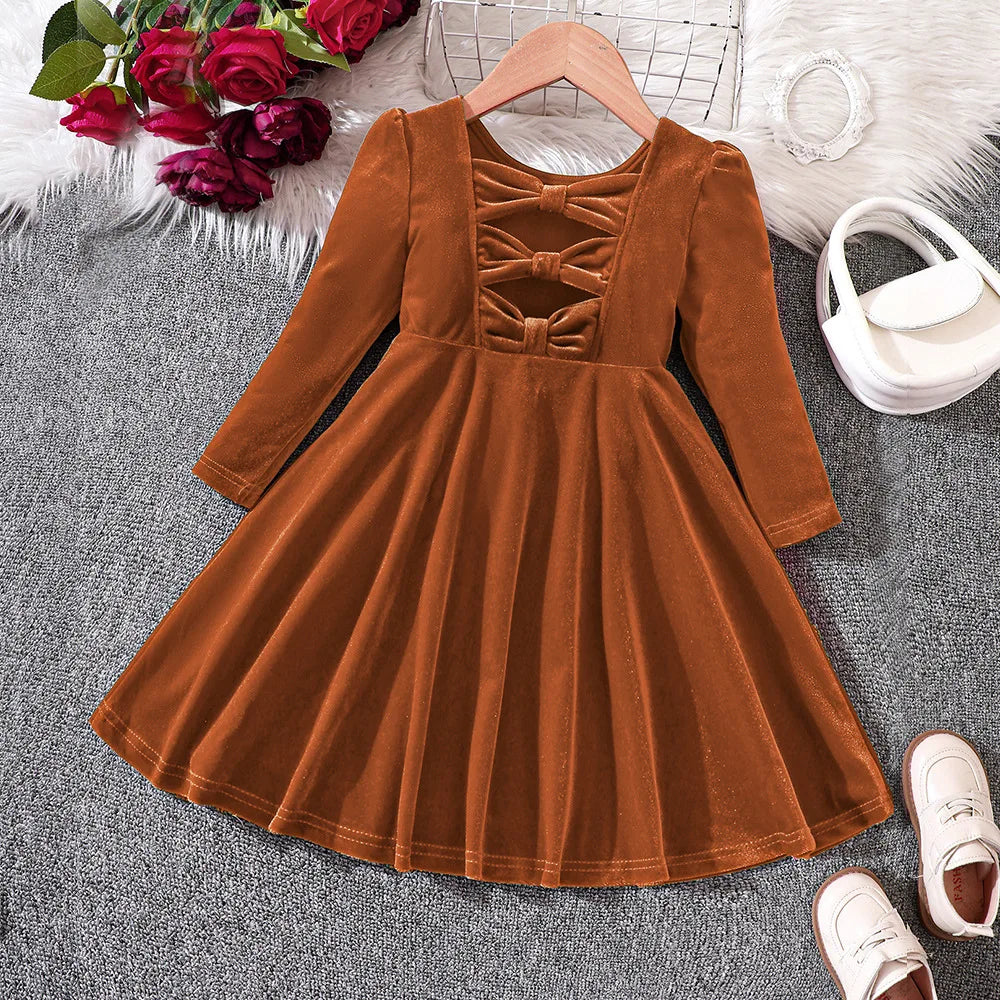 Girls’ Cozy Solid Color Long-Sleeve Winter Dresses childrensterritory