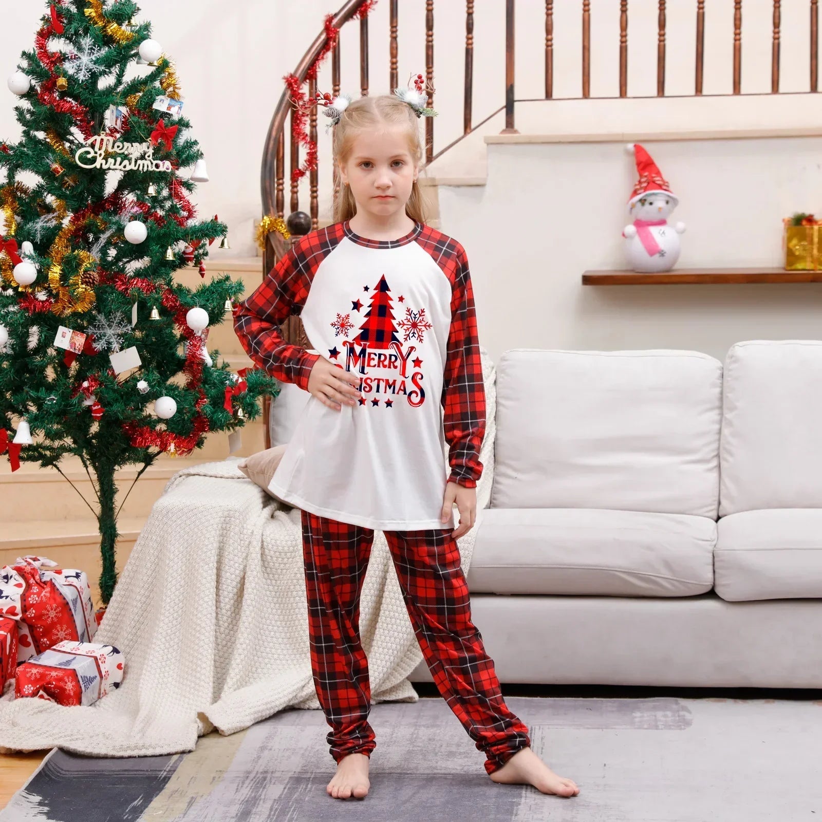 Santa Tree Print Soft Warm Christmas Pyjamas Set for Family