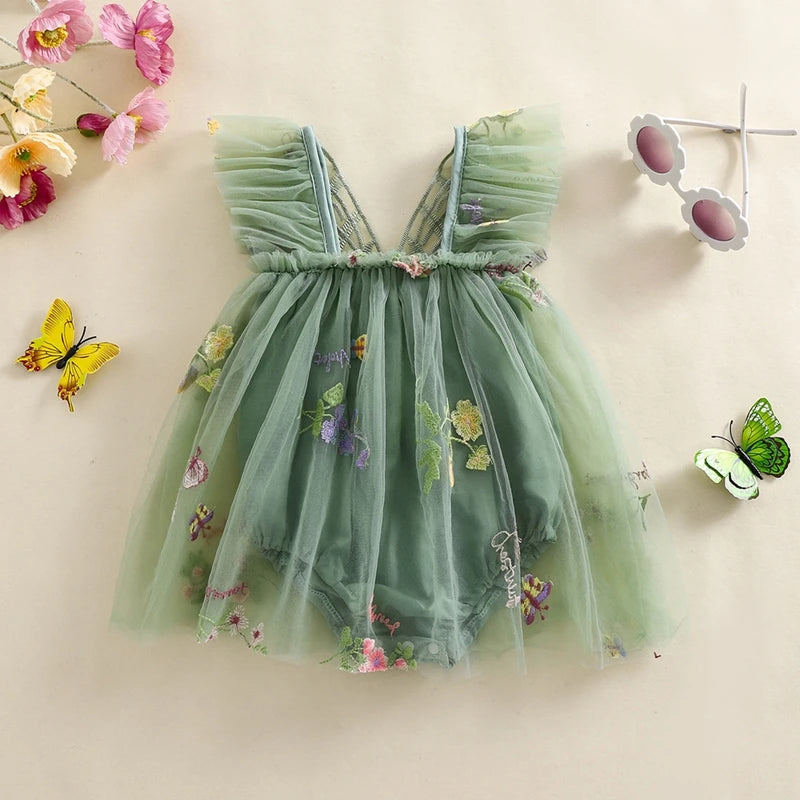 Baby Girls Flower Butterfly Embroidery Romper Dresses childrensterritory