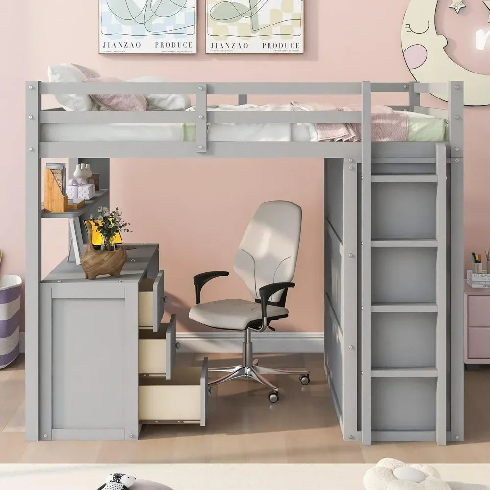 Designer Kids Loft Bed Frame With Storage Drawers