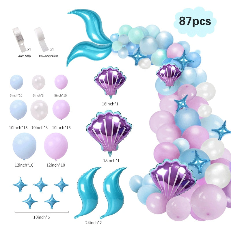 75/87/102 Pcs Little Mermaid Theme Party Balloon Arch Decorations childrensterritory