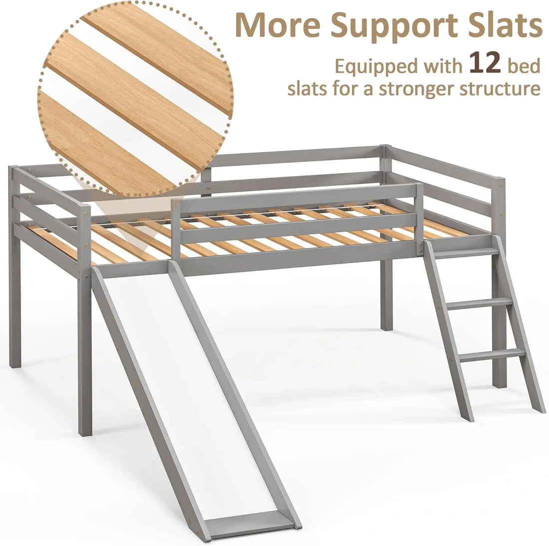 Kids Wooden Loft Bed with Climbing Ladder & Storage Space