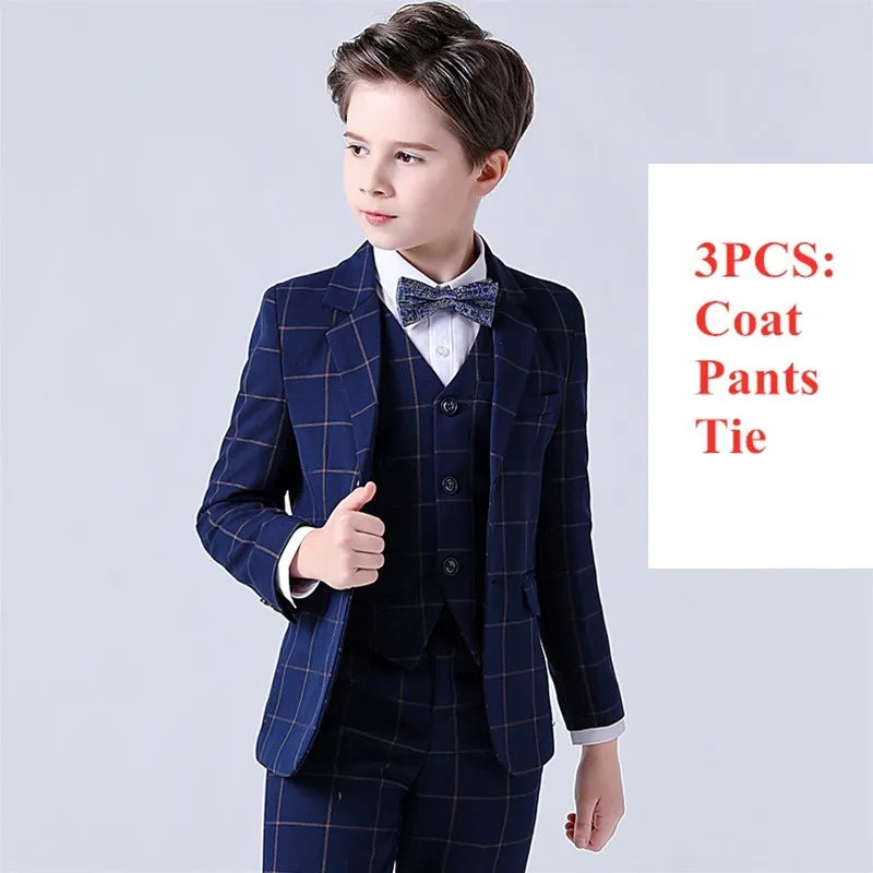 Kids Boys Top Quality Plaid Wedding Suit Formal Tuxedo