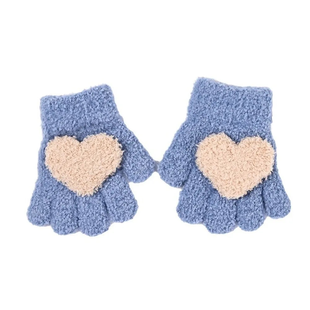 Kids Cartoon Design Furry Coral Fleece Short Gloves Mittens