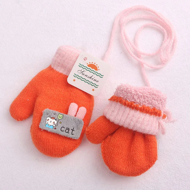 Cartoon Design Knitted Warm Gloves for Baby/Kids