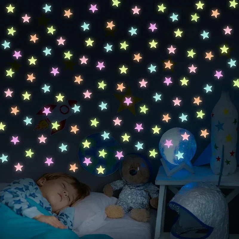 3D Fluorescent 50/1000Pcs Glow-in-the-Dark Stars Wall Stickers childrensterritory