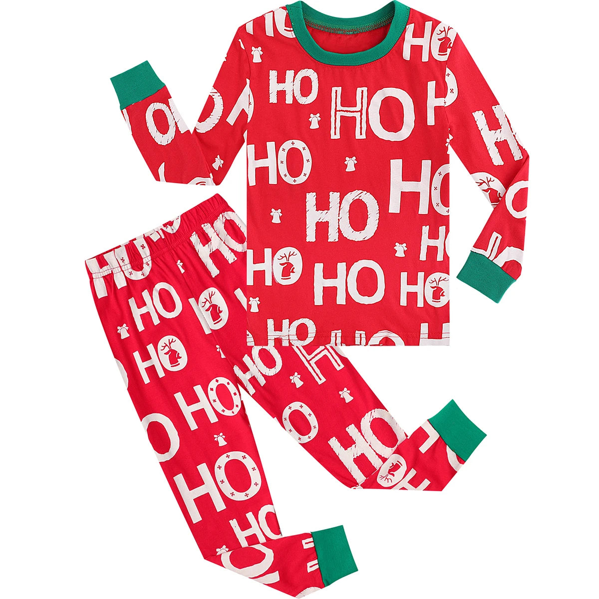 Kids Boys Girls Elk Green Red Christmas Pyjamas