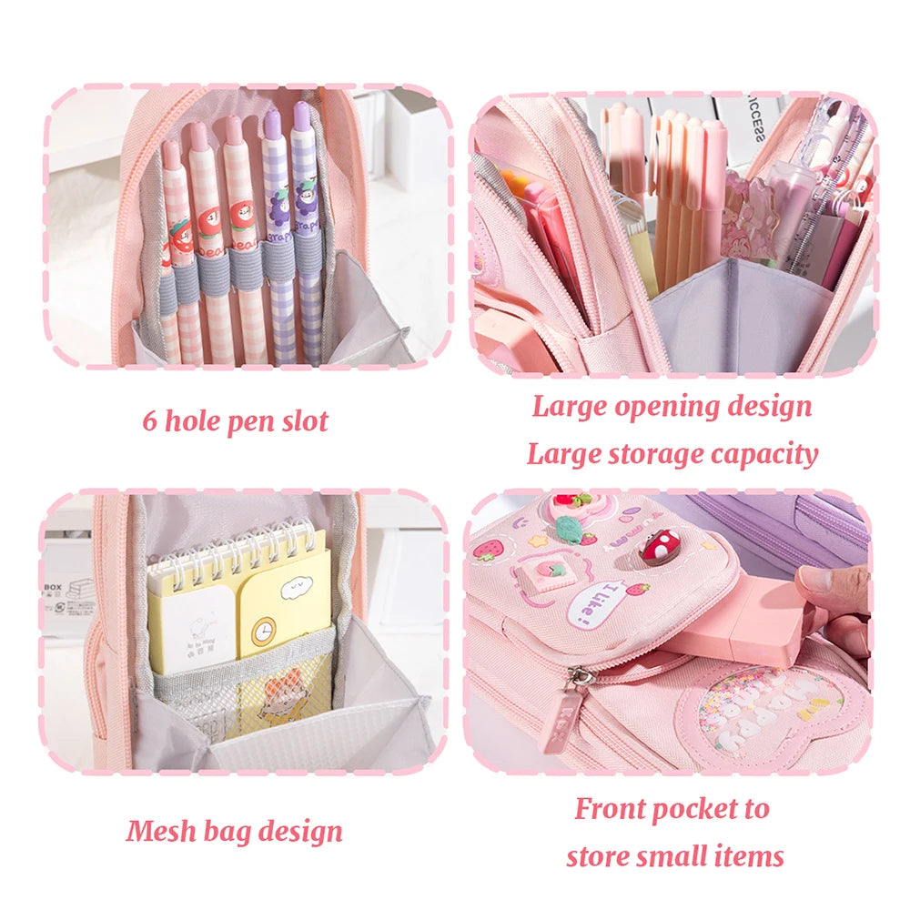 1pcs Patch Design Large Capacity Canvas Pencil Bag for Girls