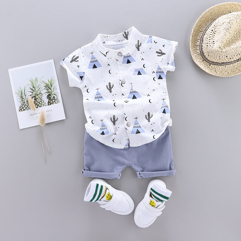 Baby Boy Pyramid Design Short-sleeved Shirt and Shorts Set childrensterritory