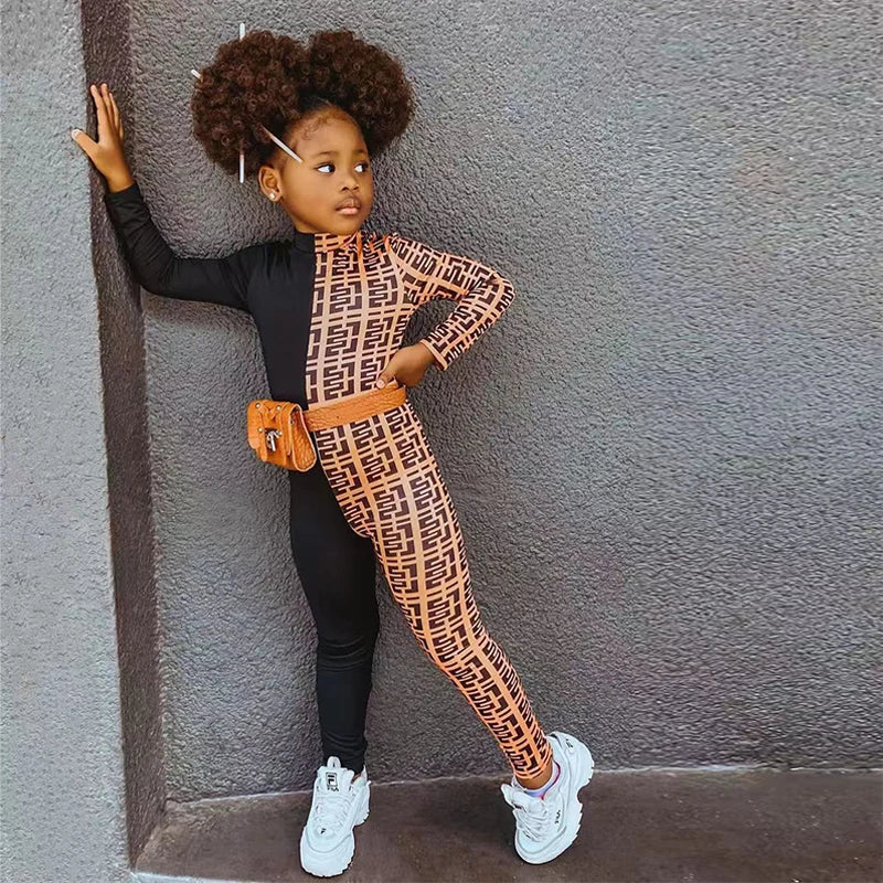 Kids Girls Patchwork Long Sleeve Romper/Jumpsuit