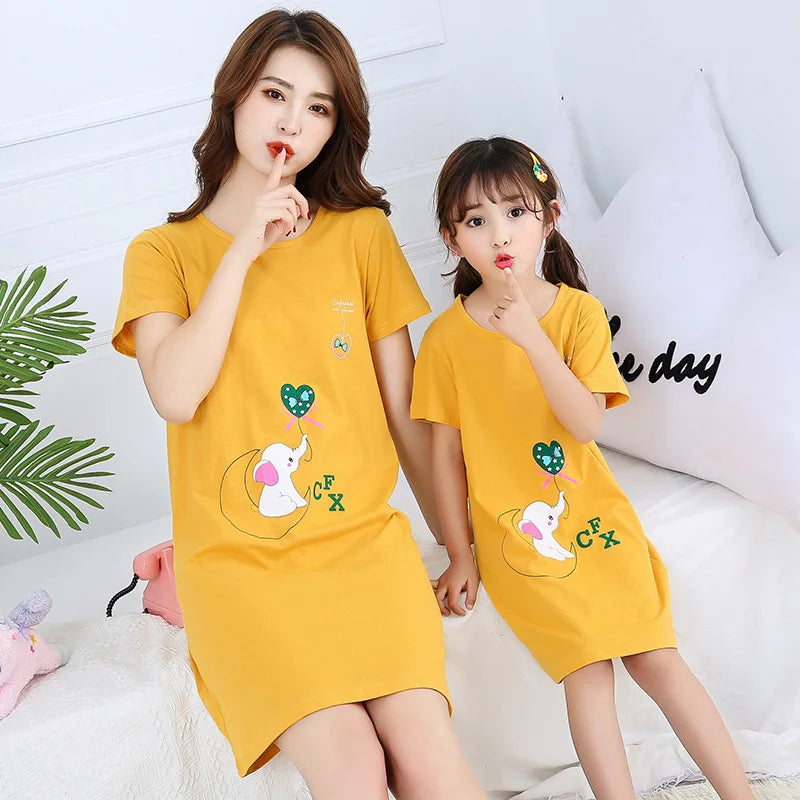 Cartoon Print Cotton Night Dress/Sleepwear for Girls