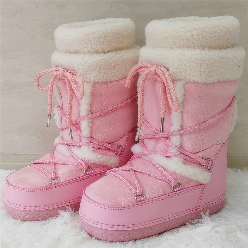 Fluffy Faux Fur Middle Calf Platform Snow Boots for Women childrensterritory