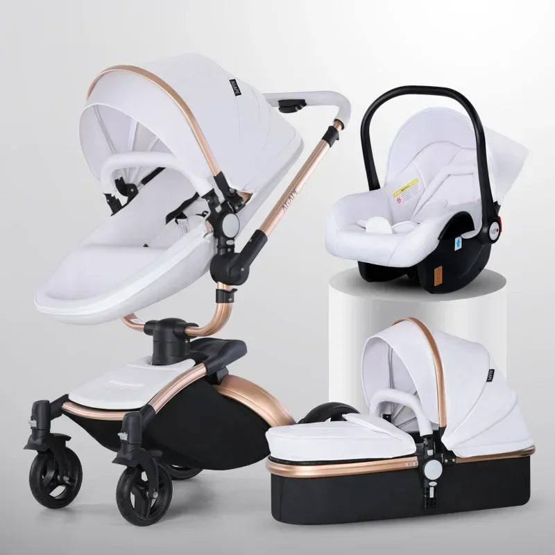 3 in 1 Baby High Land-scape Stroller with Bassinet & Folding Carriage