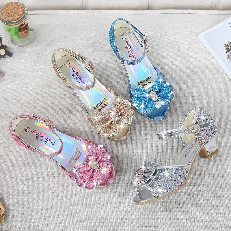 Kids Girls Shiny Bowtie Princess Sandals Wedding Shoes childrensterritory