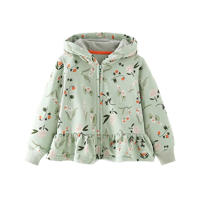 Kids Girl Flowers Cartoon Print Hooded Jackets Windbreaker childrensterritory