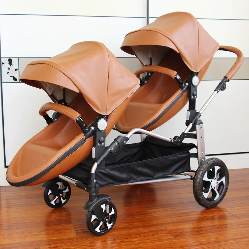 2 in-1 PU Leather Waterproof Twins Baby Stroller childrensterritory