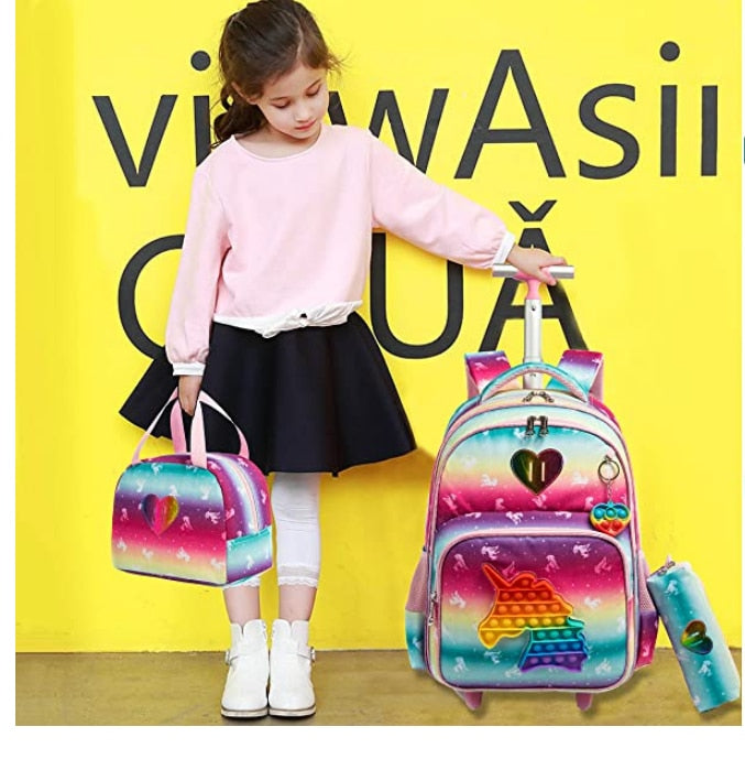 Kids 3pcs Rolling School Backpack Set with Lunch Bag and Pencil Case childrensterritory