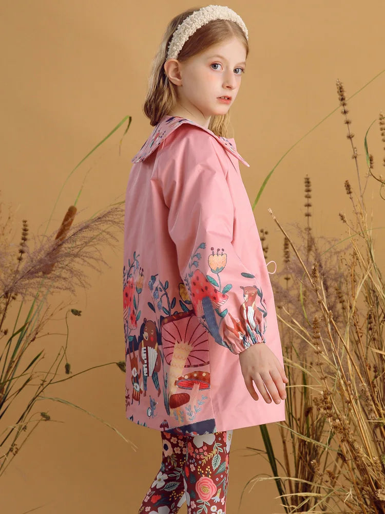 Flowers Printed Peter Pan Collar Girls Trench Coat childrensterritory