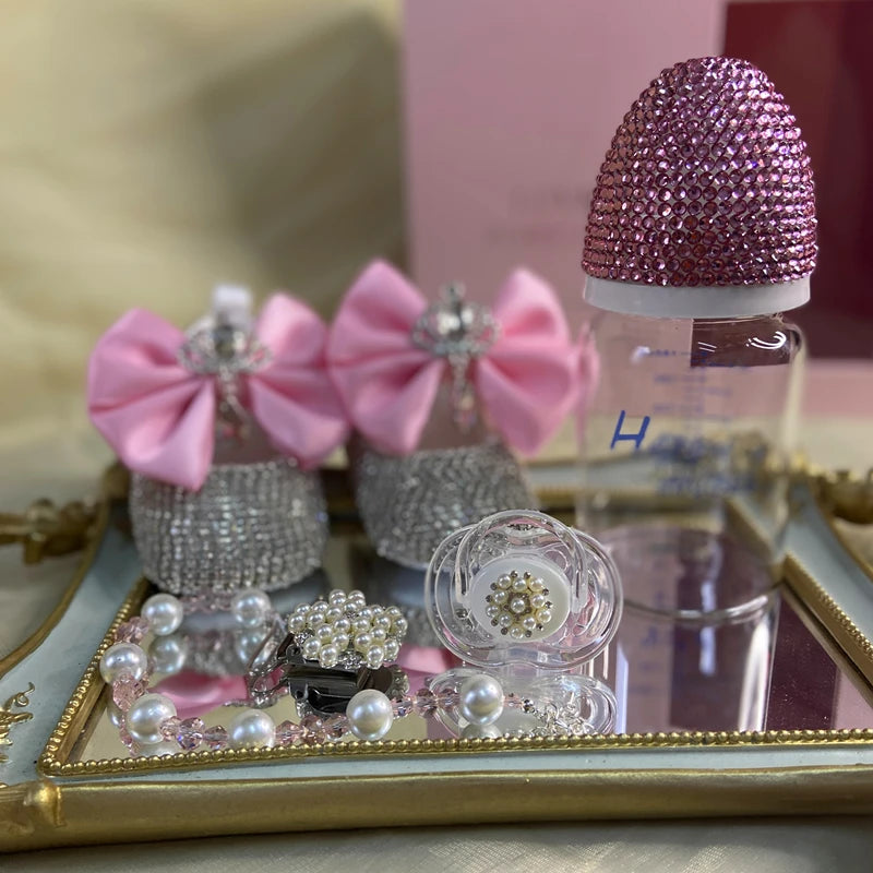 Luxury Keepsake Diamond Baby Bottles and Shoes Headband Set childrensterritory