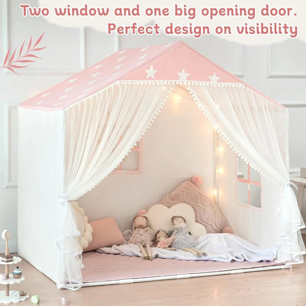 Large Playhouse Tent with Pompoms Door Curtains childrensterritory