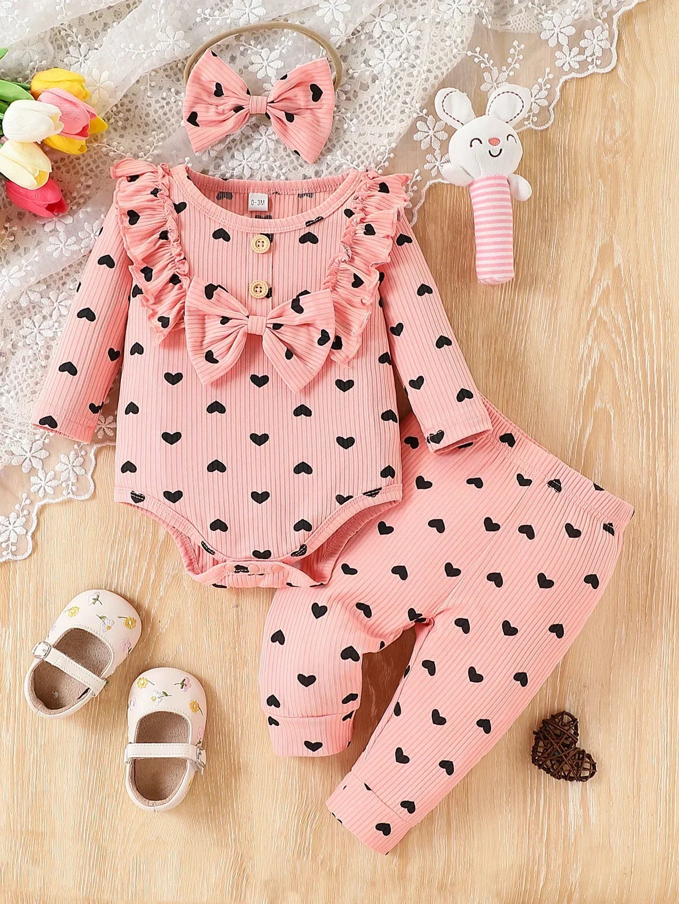 3Pcs Newborn/Toddler Girl Love Printed Long Sleeve Outfit Set