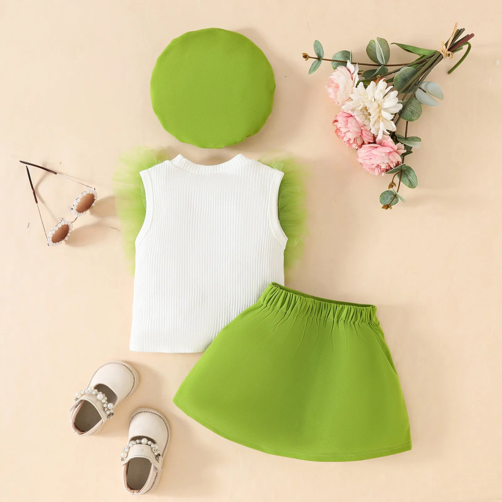 Baby Girls 3Pcs Cute Top+Bow Skirt+Beret Summer Outfit childrensterritory
