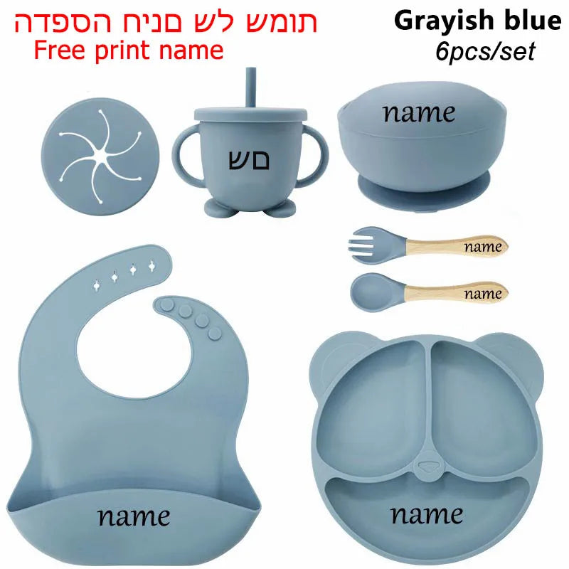Personalized 6Pcs Toddler Feeding Suction Bowl Silicone Plates Set childrensterritory