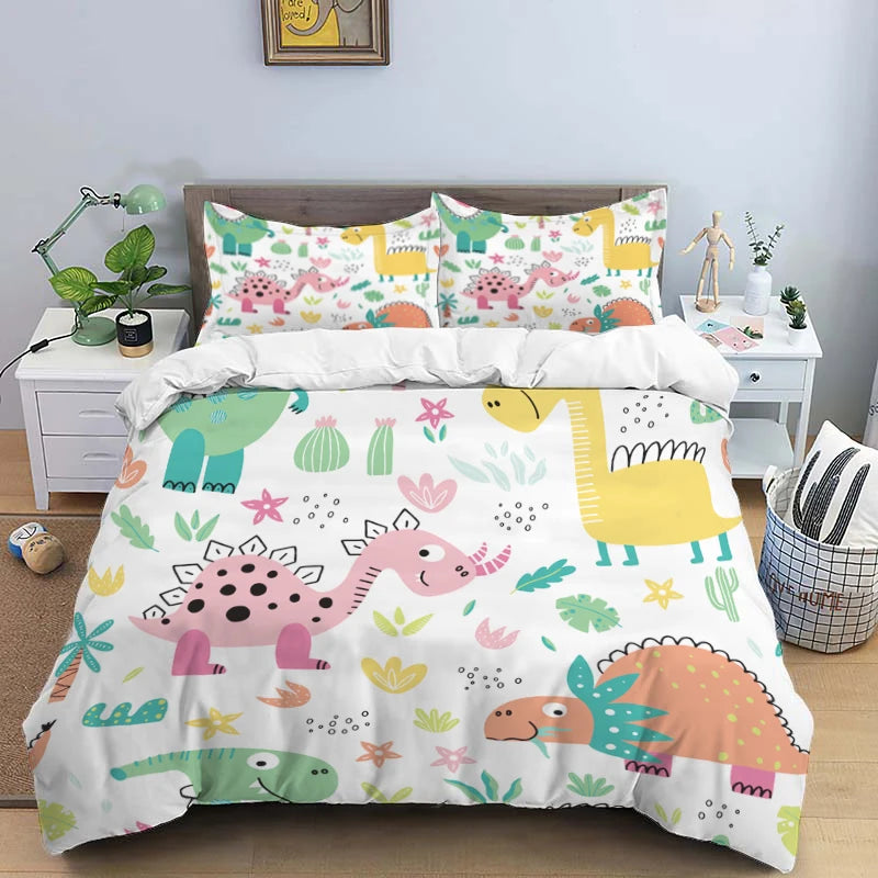 HD Cartoon Dinosaur Print Bedding Set for Kids Bed childrensterritory