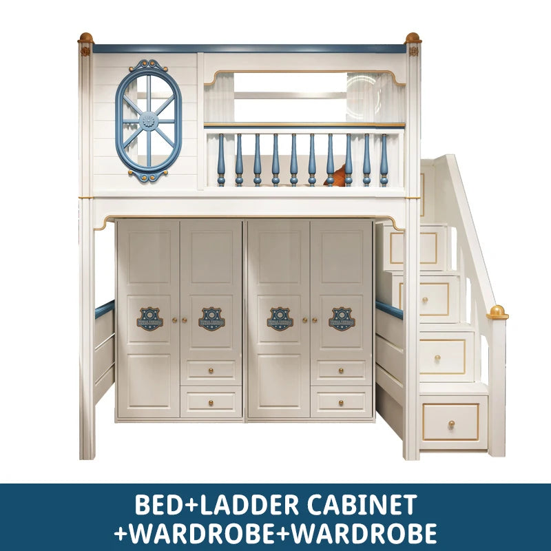 Kids Modren Bunk Bed with Bookcase and Wardrobe childrensterritory