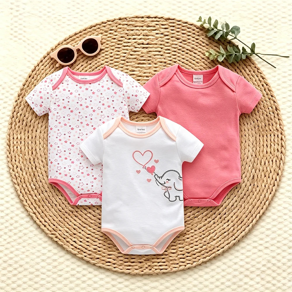 3PCS/Lot Newborn Baby Cartoon Printed Summer Romper
