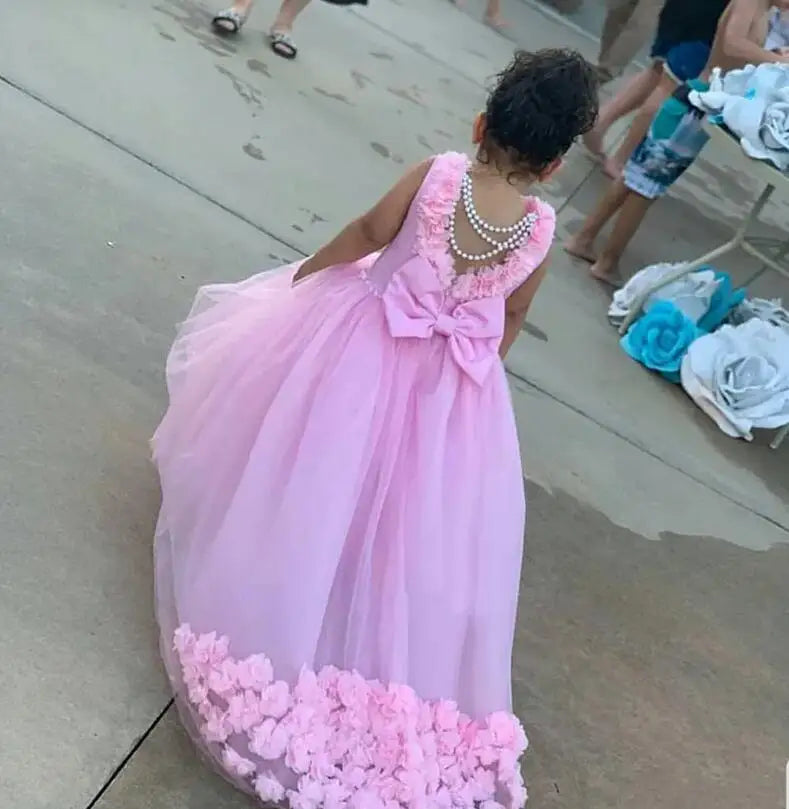 Gorgeous Tulle 3D Flowers Design Little Girls Birthday Party Gowns childrensterritory