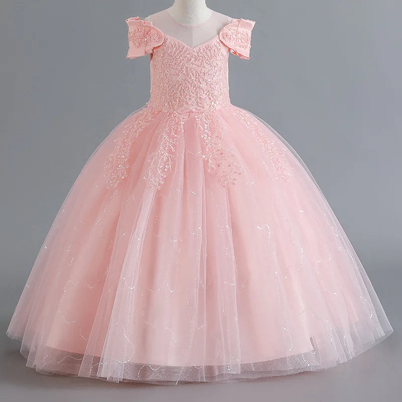 Luxury Sequins Design Long Bridesmaid Princess Dresses For Kids