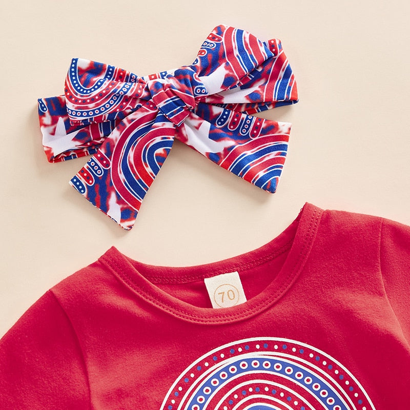 Stars Rainbow Print 3Pcs Baby Girl Independence Day Outfit childrensterritory