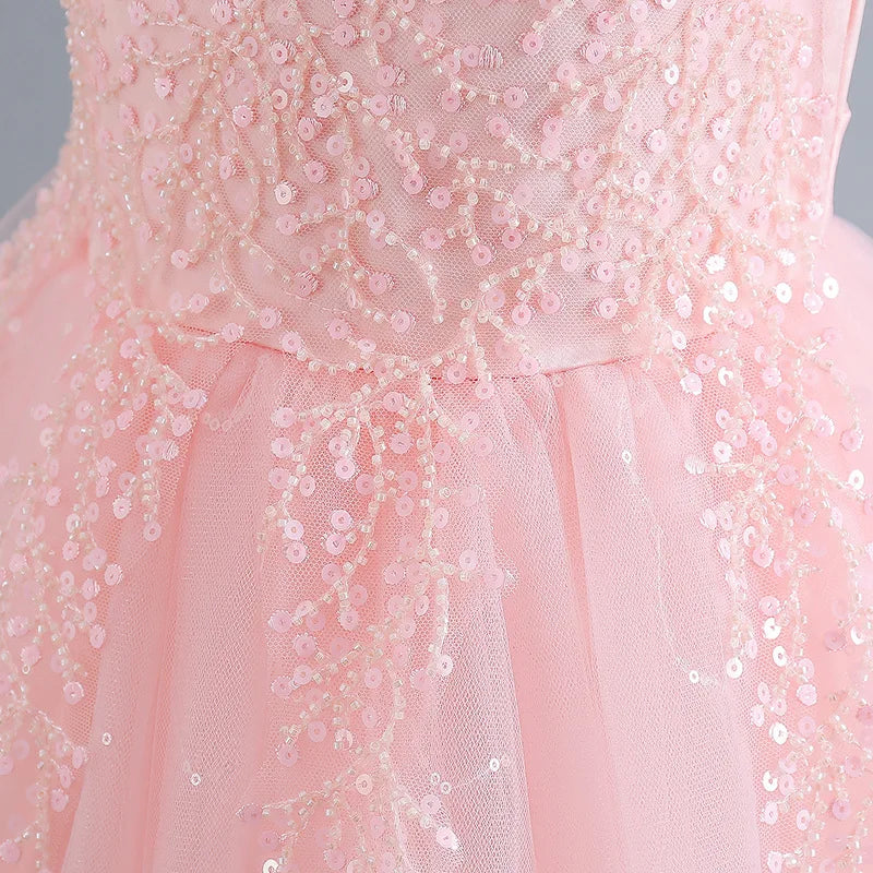 Luxury Sequins Design Long Bridesmaid Princess Dresses For Kids