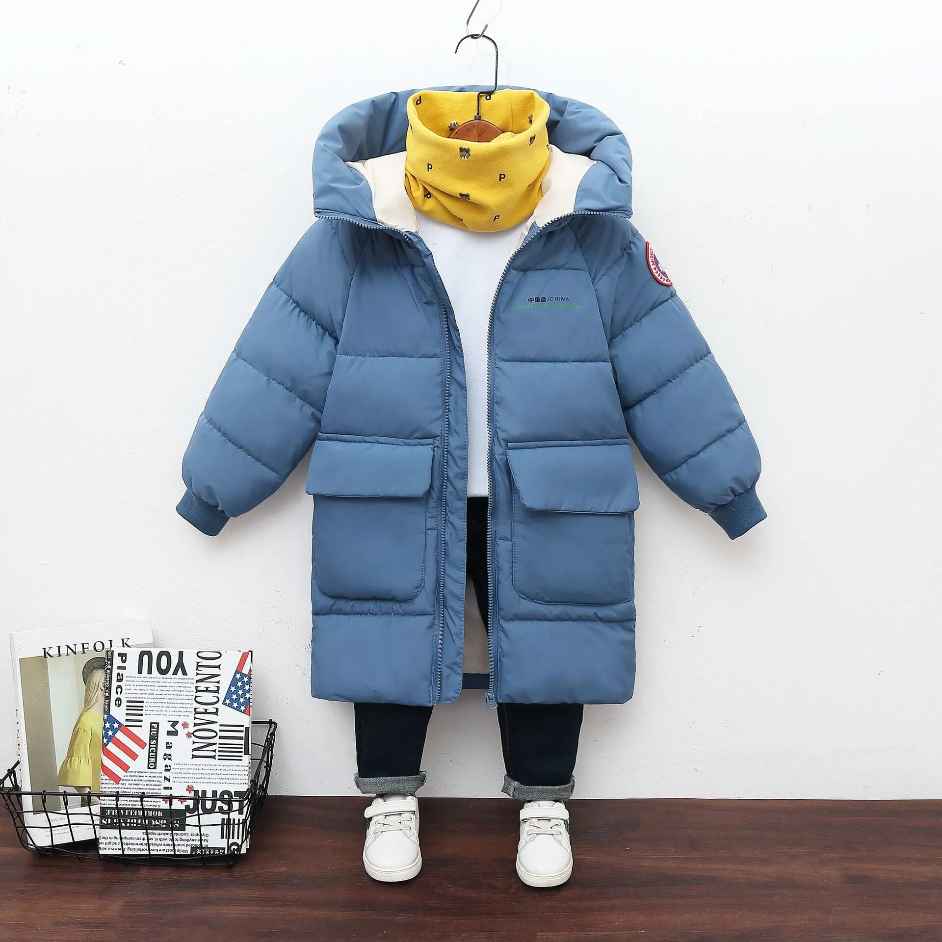 Long Korean Style Down Cotton Jacket for Kids Unisex childrensterritory