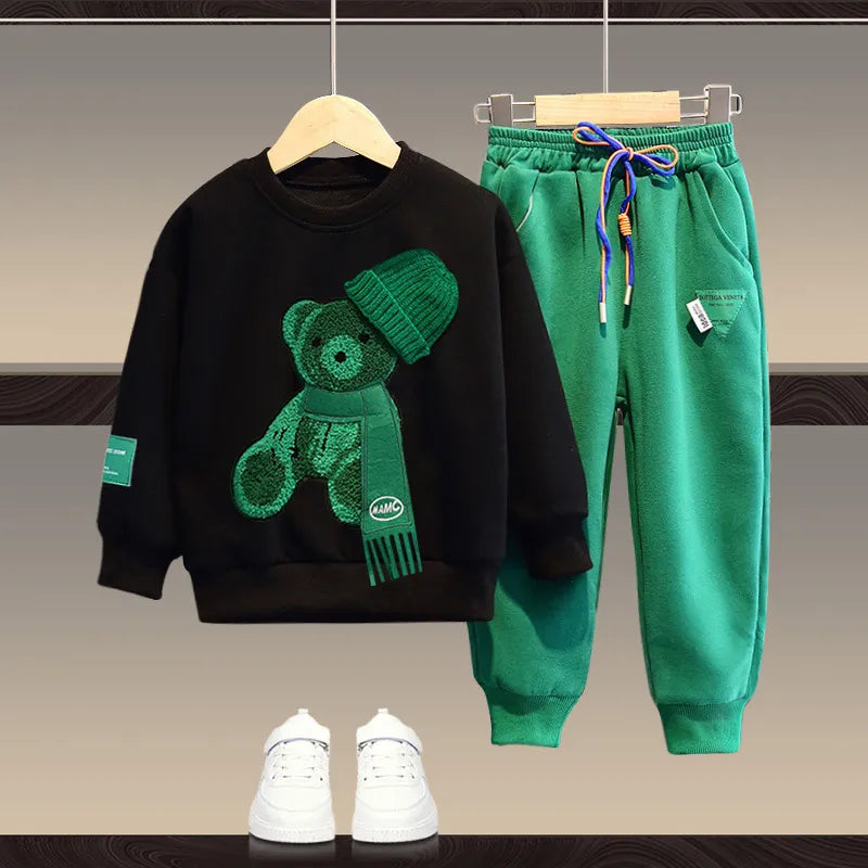Kids Cartoon Bear Design Sweatshirt and Pant Tracksuit Set childrensterritory